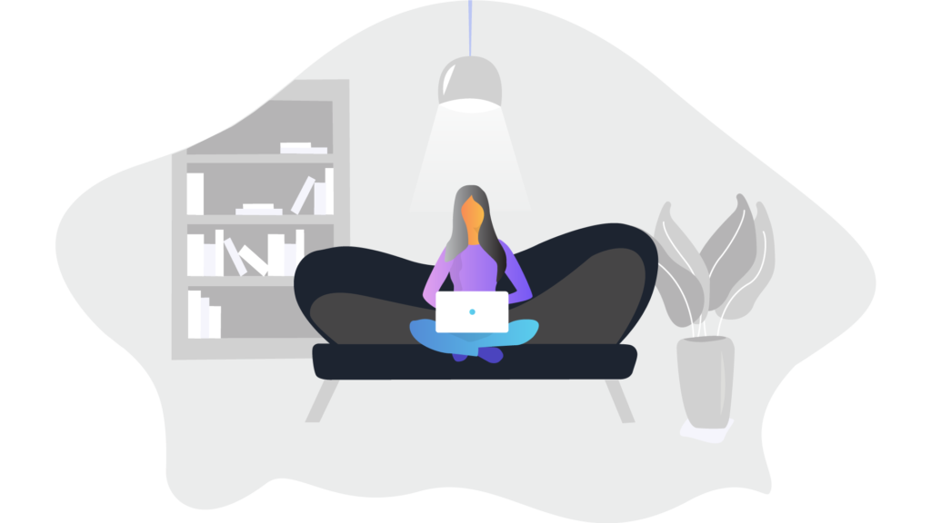 Illustration of woman with laptop sitting on couch