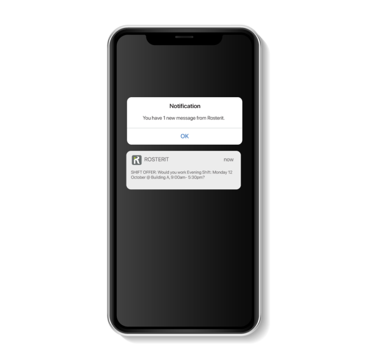 mobile phone showing Rosterit push notifications
