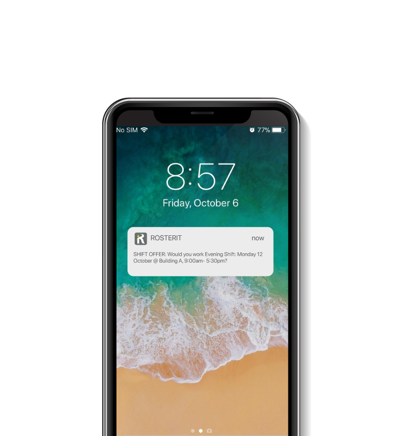 mobile phone showing Rosterit push notification